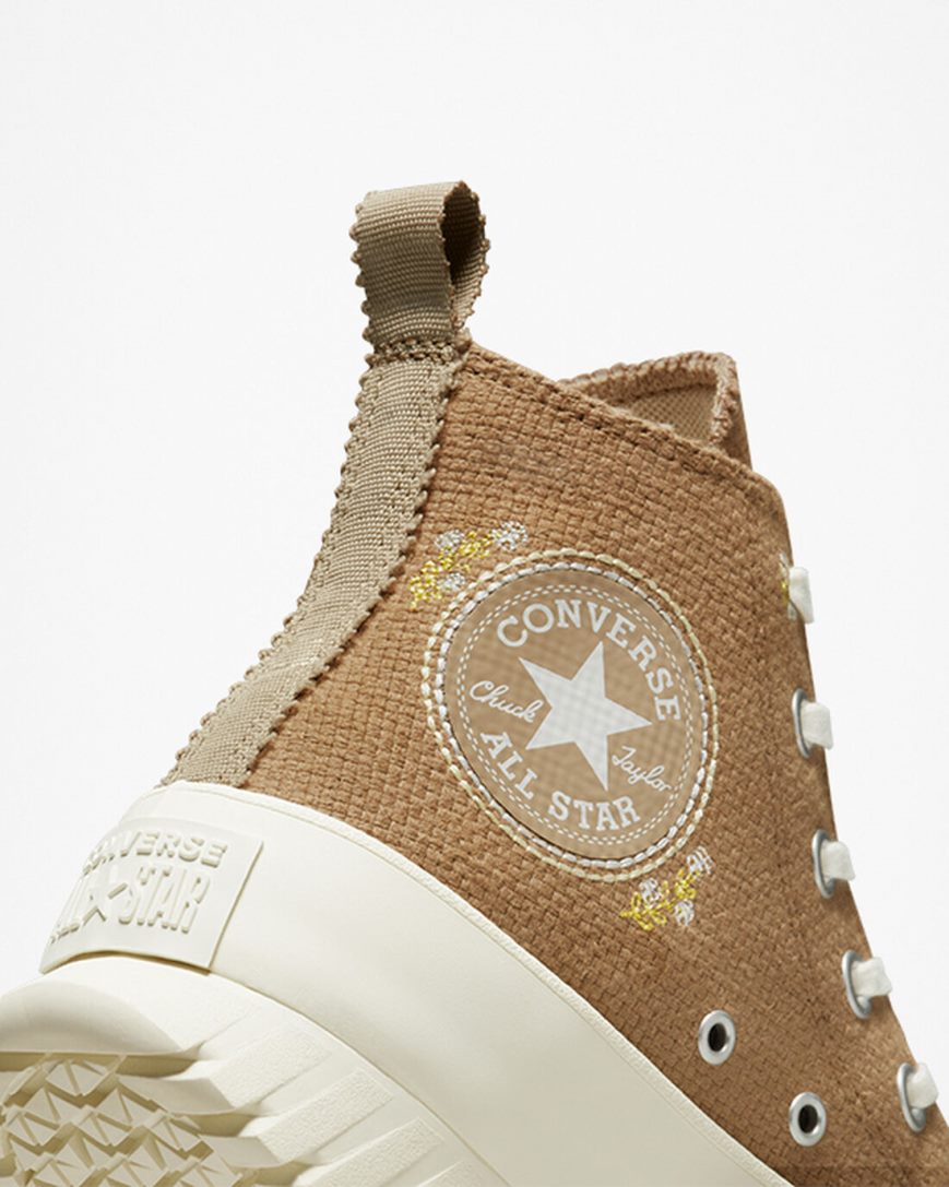 Zapatos Plataforma Converse Chuck Taylor All Star Lugged 2.0 Autumn Embroidery Altas Mujer Marrones Kaki | PE 420L5W